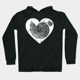Fossilized Ammonite Heart Love Shell Archaeology Teacher Gift Hoodie